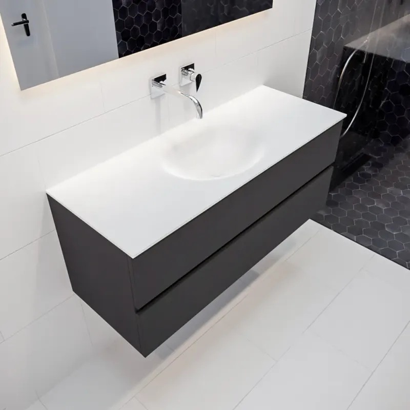 Fabrieksprijs Mondiaz Vica 120cm badmeubel darkgrey 2 lades wastafel Moon midden geen kraangat