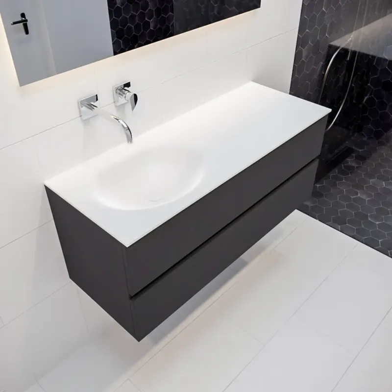 Mondiaz Vica 120cm badmeubel dark grey 2 lades wastafel Moon links geen kraangat Lage Prijs