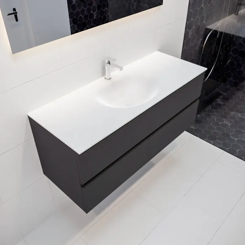 Mondiaz Vica 120cm badmeubel dark grey 2 lades wastafel Moon midden 1 kraangat Premium
