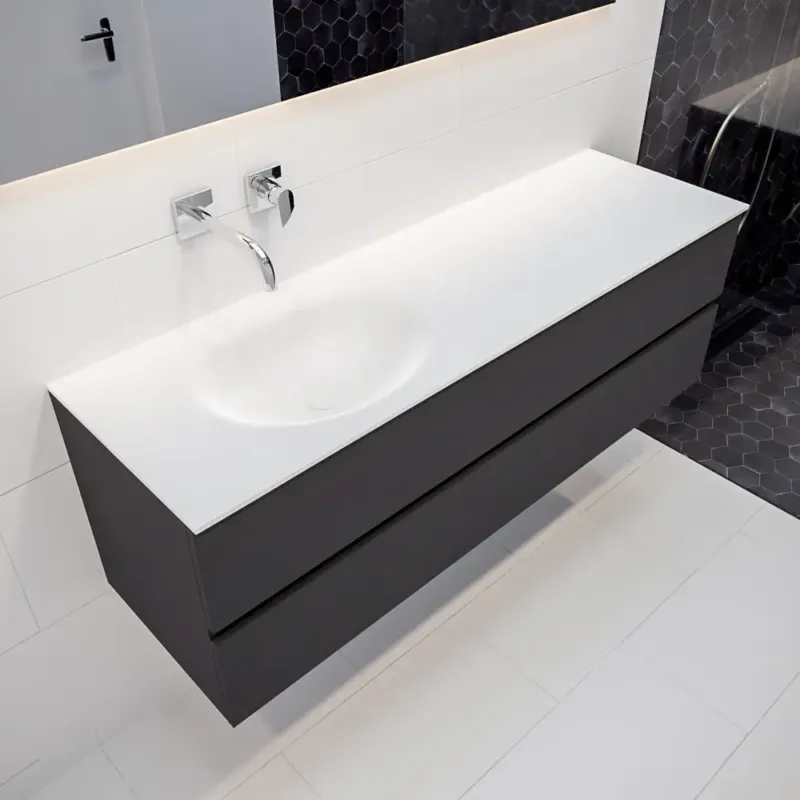 Seizoensaanbieding Mondiaz Vica 150cm badmeubel dark grey 2 lades wastafel Moon links geen kraangat