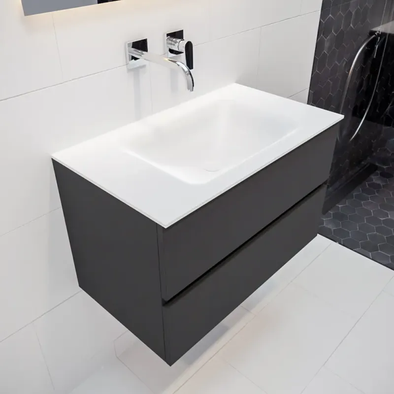 Rechtstreeks Van De Fabrikant Mondiaz Vica 80cm badmeubel darkgrey 2 lades wastafel Cloud midden geen kraangat