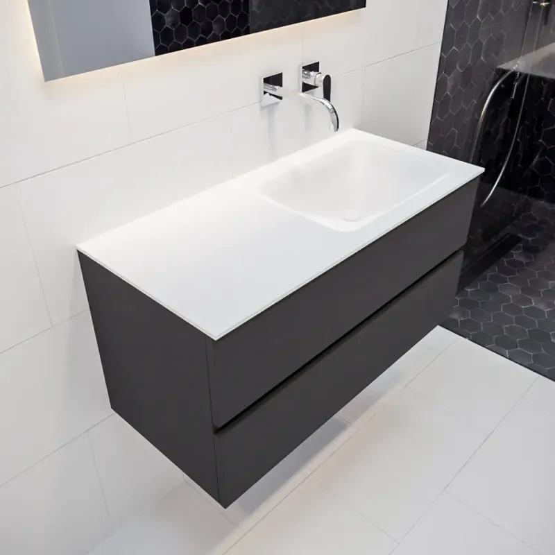 Beperkt Aanbod Mondiaz Vica 100cm badmeubel darkgrey 2 lades wastafel Cloud rechts geen kraangat