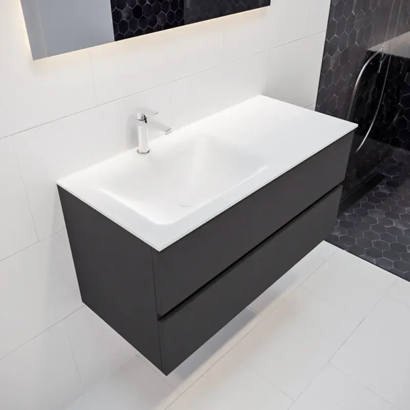 Mondiaz Vica 100cm badmeubel dark grey 2 lades wastafel Cloud links 1 kraangat Beste Prijs