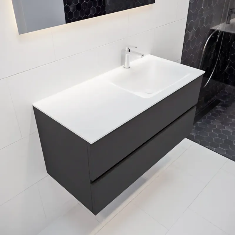 Favoriet Mondiaz Vica 100cm badmeubel dark grey 2 lades wastafel Cloud rechts 1 kraangat