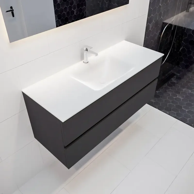 Nu Kopen Mondiaz Vica 120cm badmeubel dark grey 2 lades wastafel Cloud midden 1 kraangat