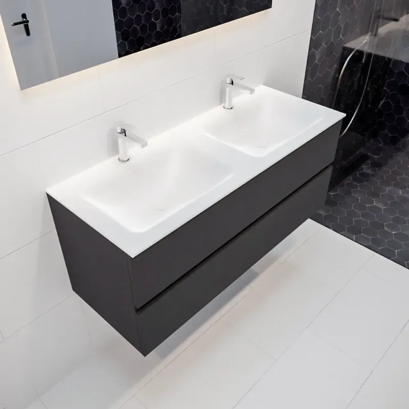 Mondiaz Vica 120cm badmeubel darkgrey 2 lades wastafel Cloud dubbel 2 kraangaten Bestel Nu