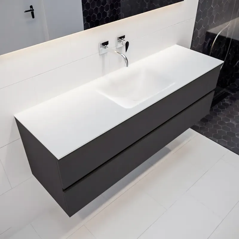 Exclusieve Aanbieding Mondiaz Vica 150cm badmeubel darkgrey 2 lades wastafel Cloud midden geen kraangat