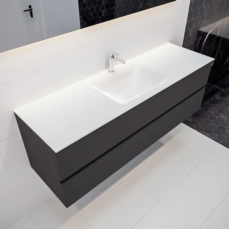 Bestseller Mondiaz Vica 150cm badmeubel dark grey 2 lades wastafel Cloud midden 1 kraangat