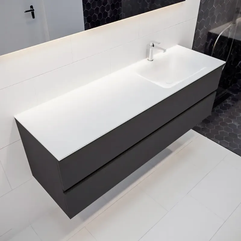 Mondiaz Vica 150cm badmeubel dark grey 2 lades wastafel Cloud rechts 1 kraangat Uitverkoop