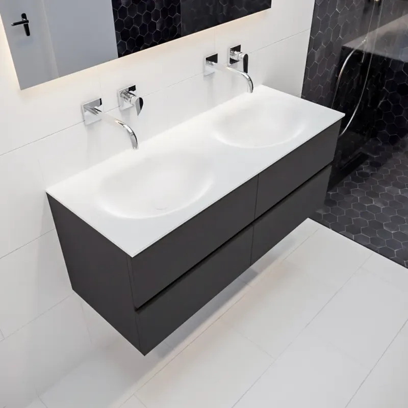 Exclusieve Aanbieding Mondiaz Vica 120cm badmeubel darkgrey 4 lades wastafel Moon dubbel geen kraangat