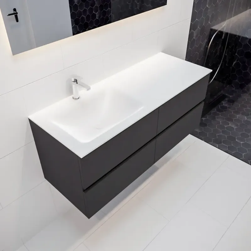 Aanbieding Mondiaz Vica 120cm badmeubel dark grey 4 lades wastafel Cloud links 1 kraangat