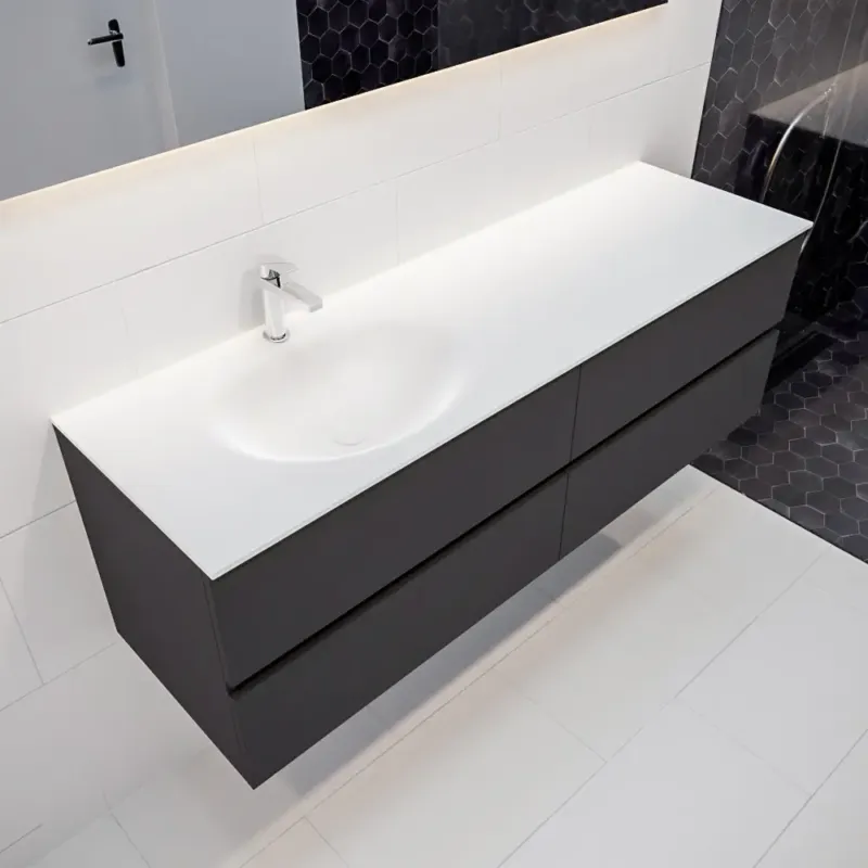 Seizoensaanbieding Mondiaz Vica 150cm badmeubel dark grey 4 lades wastafel Moon links 1 kraangat