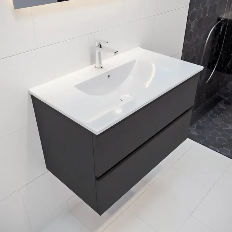 Mondiaz Vica 80cm badmeubel dark grey 2 lades wastafel Denia midden 1 kraangat Beste Prijs