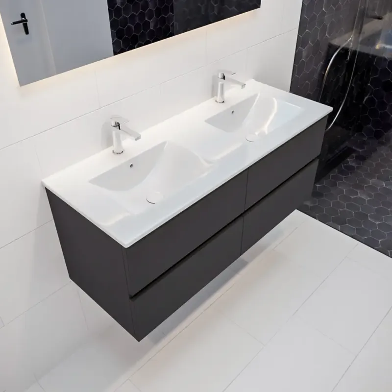 Mondiaz Vica 120cm badmeubel darkgrey 4 lades wastafel Denia dubbel 2 kraangaten Uitverkoop