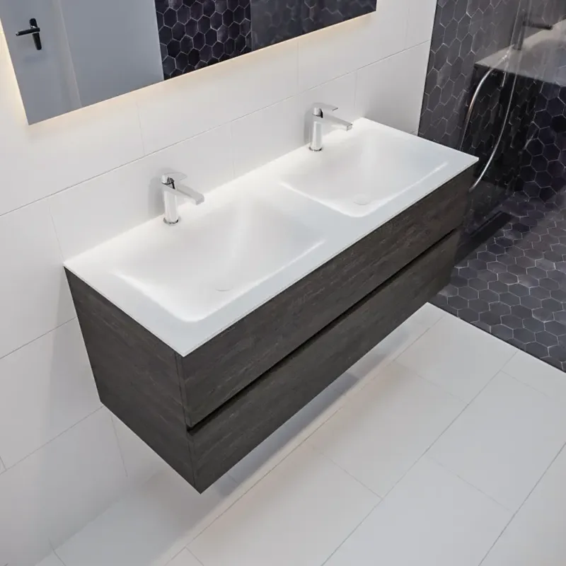 Mondiaz Vica 120cm badmeubel dark brown 2 lades wastafel Cloud dubbel 2 kraangaten Direct Verzonden