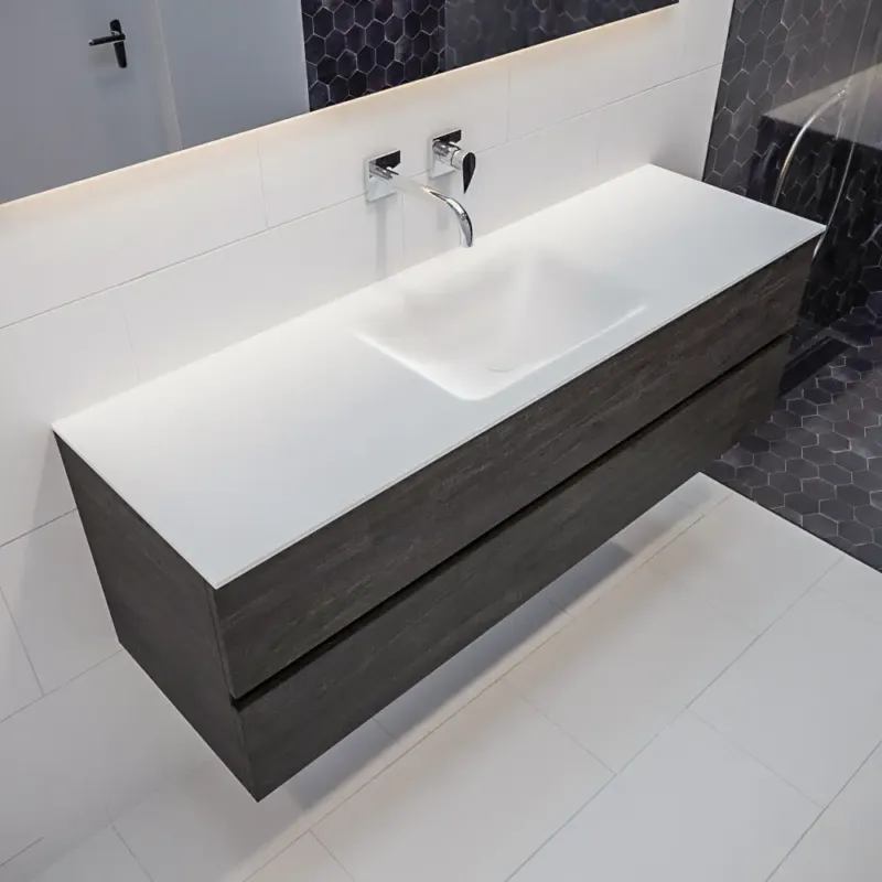 Mondiaz Vica 150cm badmeubel dark brown 2 lades wastafel Cloud midden geen kraangat Lage Kosten