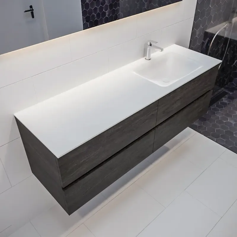 Mondiaz Vica 150cm badmeubel dark brown 4 lades wastafel Cloud rechts 1 kraangat Dagaanbieding