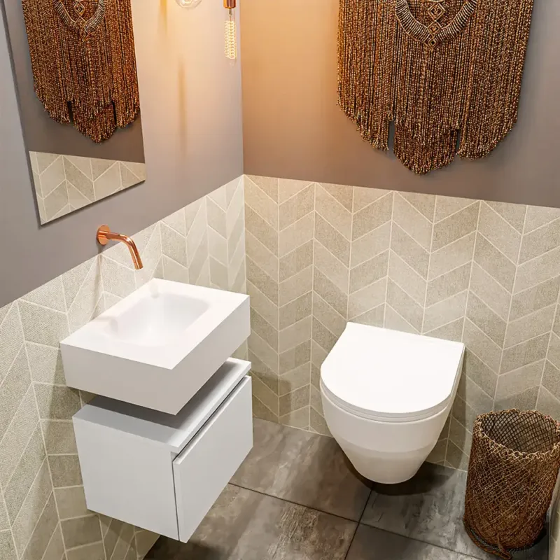 Exclusieve Aanbieding Mondiaz Andor toiletmeubel 40cm mat wit met witte wastafel midden zonder kraangat
