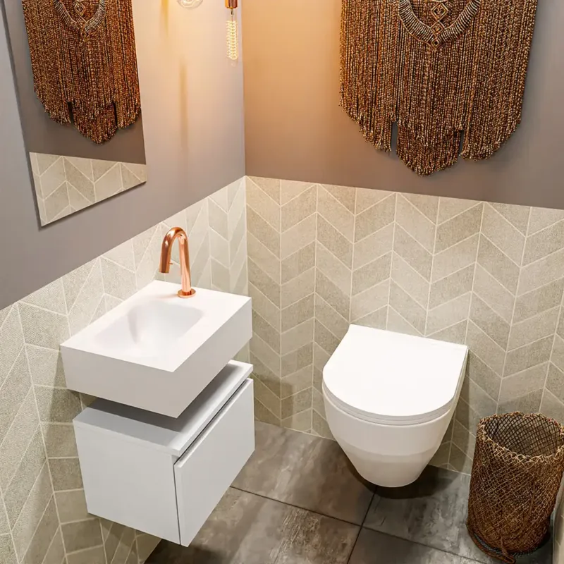Gecertificeerd Mondiaz Andor toiletmeubel 40cm mat wit met witte wastafel links met kraangat