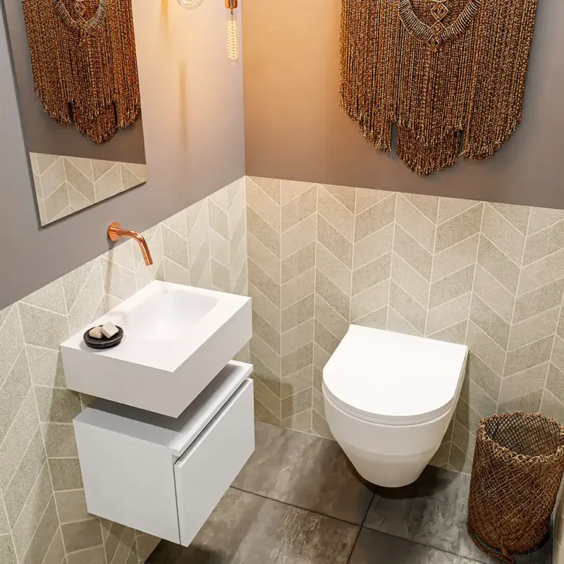 Snelle Levering Mondiaz Andor toiletmeubel 40cm mat wit met witte wastafel rechts zonder kraangat