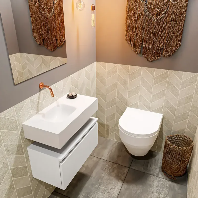 Betrouwbaar Mondiaz Andor toiletmeubel 60cm mat wit met witte wastafel links zonder kraangat
