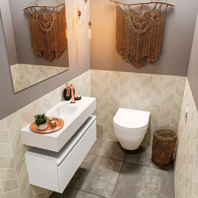 Koop Vandaag Mondiaz Andor toiletmeubel 80cm mat wit met witte wastafel midden met kraangat