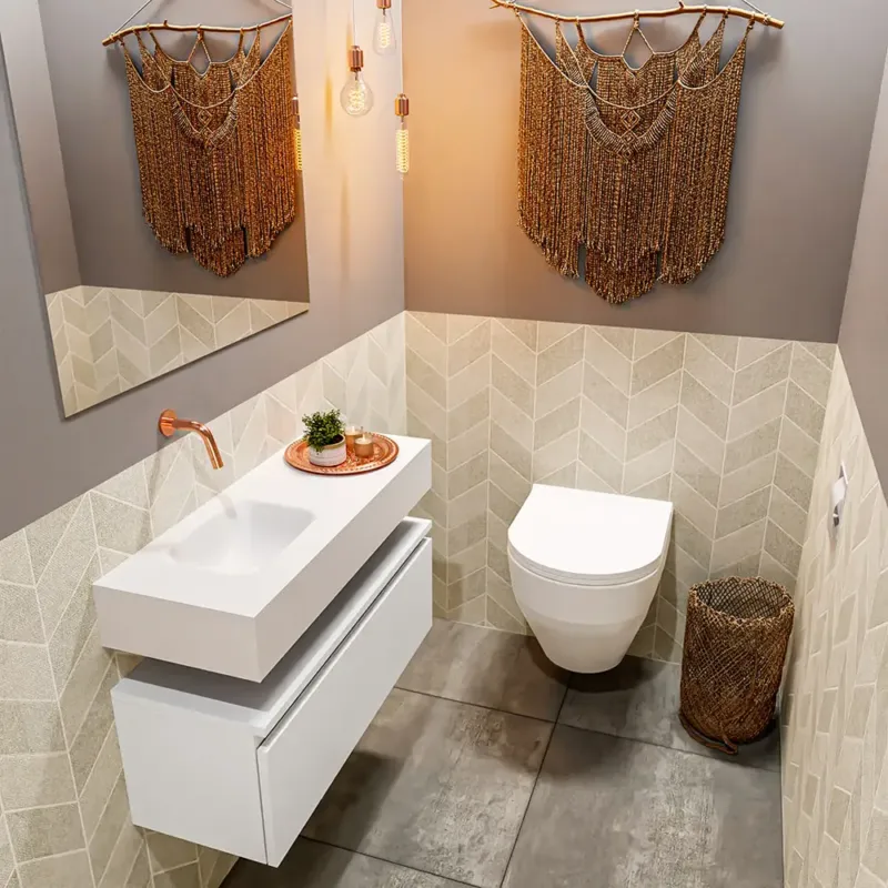 Koop Online Mondiaz Andor toiletmeubel 80cm mat wit met witte wastafel links zonder kraangat