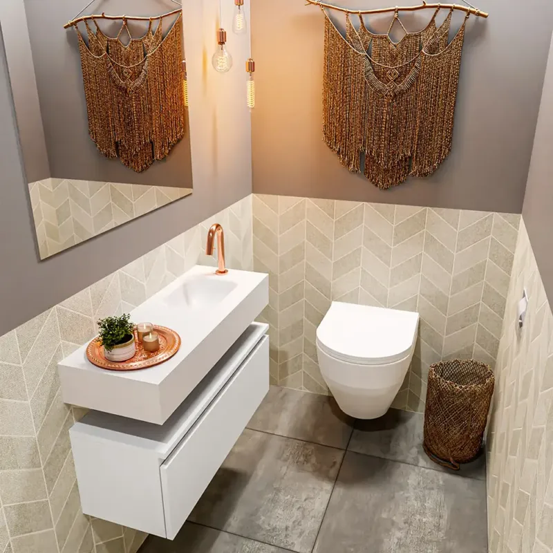 Voordeelprijs Mondiaz Andor toiletmeubel 80cm mat wit met witte wastafel rechts met kraangat