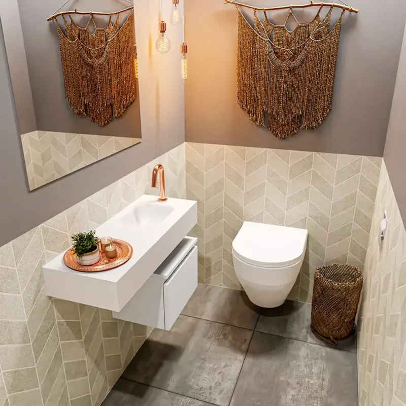 Shop Nu Mondiaz Andor toiletmeubel 40cm mat wit met witte wastafel 80cm rechts met kraangat