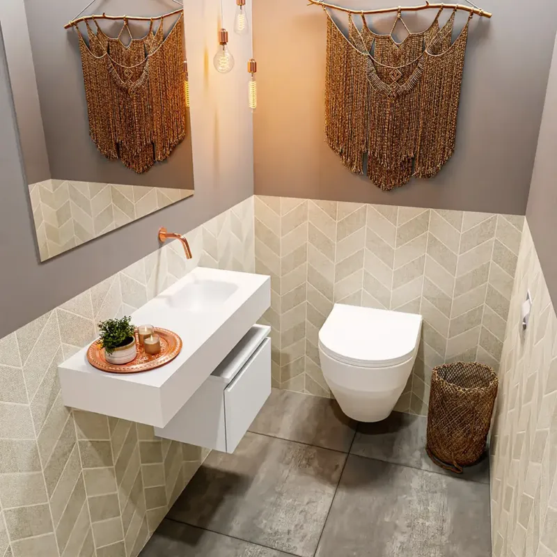 Koopje Mondiaz Andor toiletmeubel 40cm mat wit met witte wastafel 80cm rechts zonder kraangat