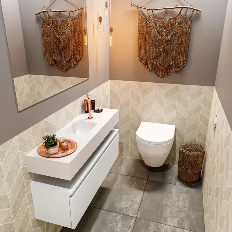 Hete Deal Mondiaz Andor toiletmeubel 100cm mat wit met witte wastafel midden met kraangat