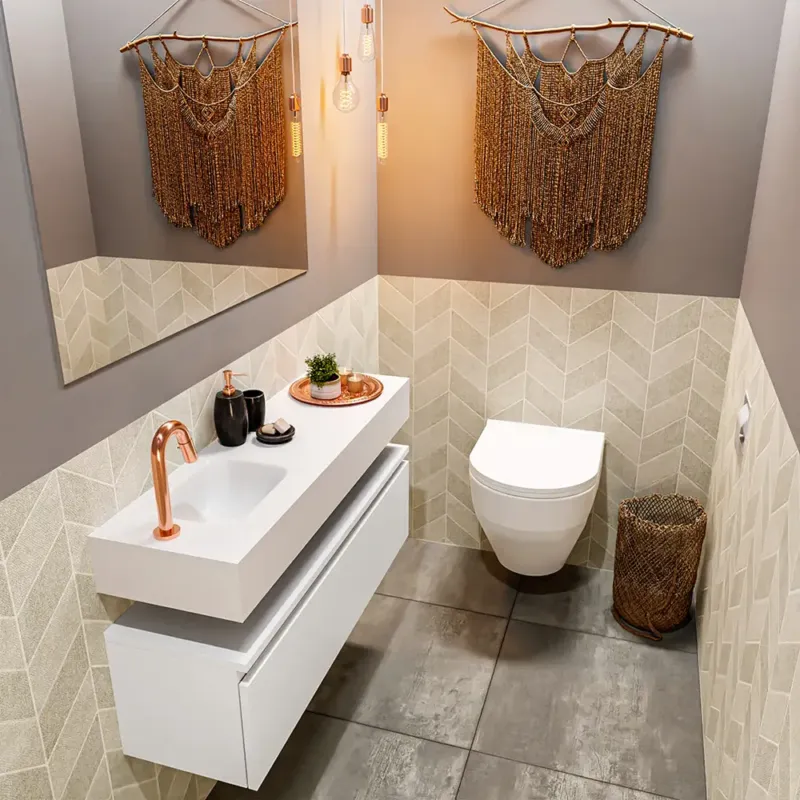 Hete Deal Mondiaz Andor toiletmeubel 100cm mat wit met witte wastafel links met kraangat
