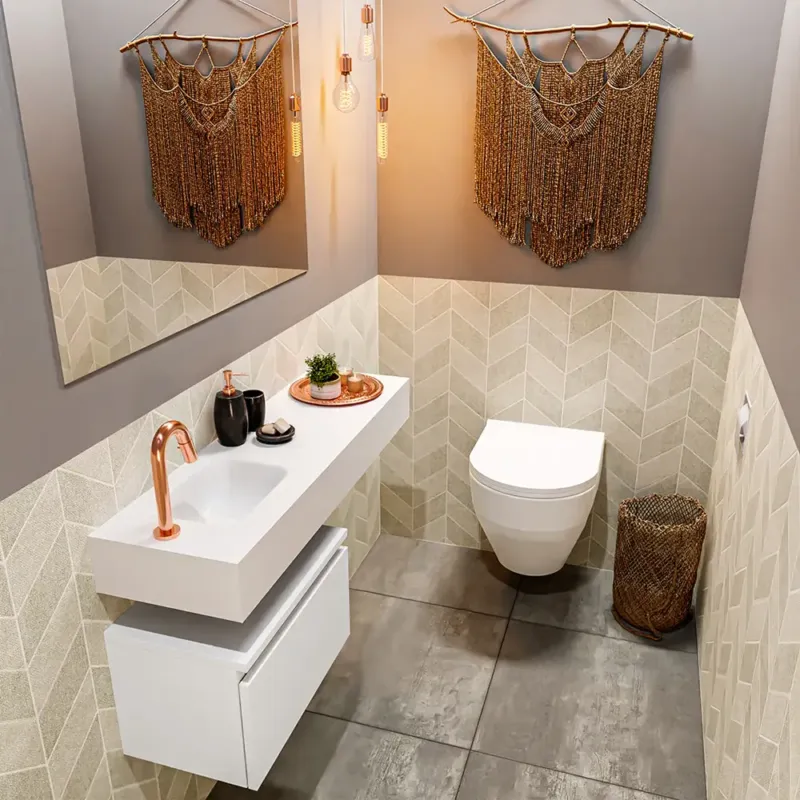 Beste Prijs Mondiaz Andor toiletmeubel 50cm mat wit met witte wastafel 100cm links met kraangat