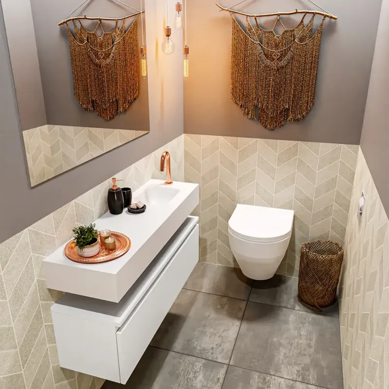 Nu Kopen Mondiaz Andor toiletmeubel 100cm mat wit met witte wastafel rechts met kraangat