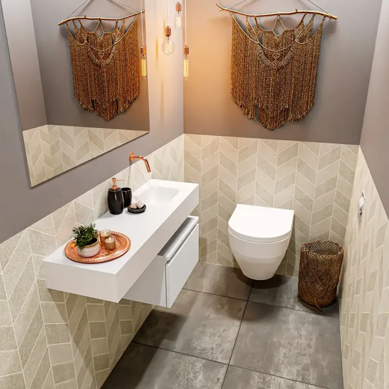 Shop Nu Mondiaz Andor toiletmeubel 50cm mat wit met witte wastafel 100cm rechts zonder kraangat