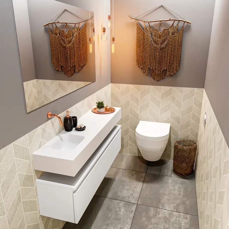 Op = Op Mondiaz Andor toiletmeubel 120cm mat wit met witte wastafel links zonder kraangat