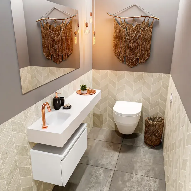 Gratis Retour Mondiaz Andor toiletmeubel 60cm mat wit met witte wastafel 120cm links met kraangat