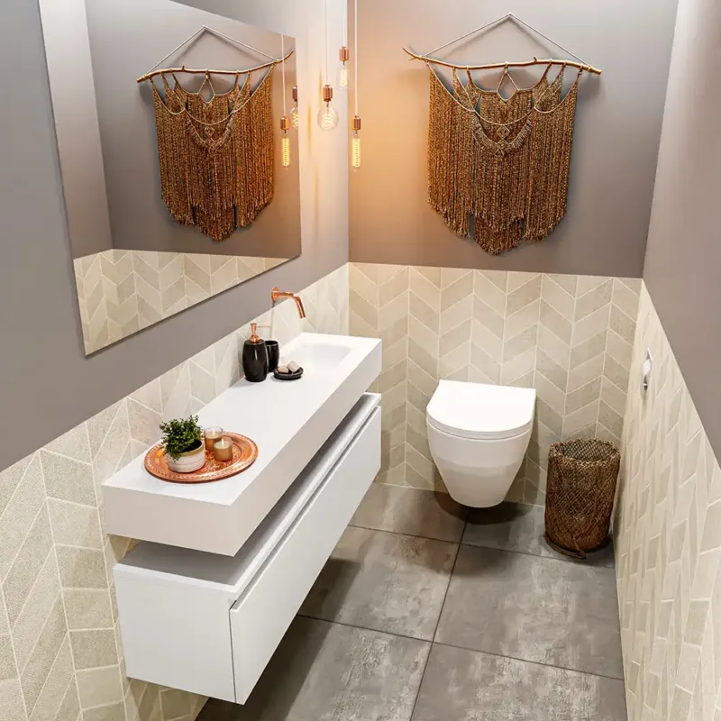 Gratis Retour Mondiaz Andor toiletmeubel 120cm mat wit met witte wastafel rechts zonder kraangat