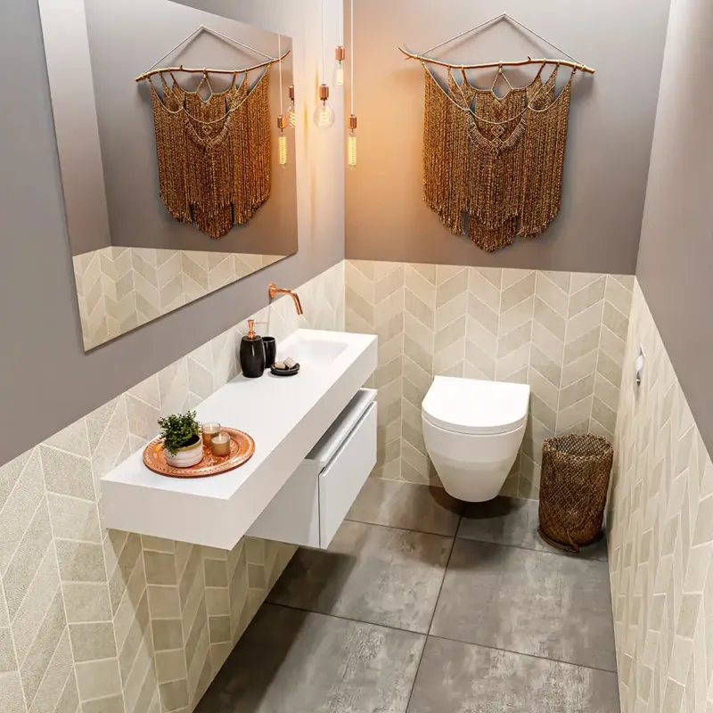 Voordeelprijs Mondiaz Andor toiletmeubel 60cm mat wit met witte wastafel 120cm rechts zonder kraangat