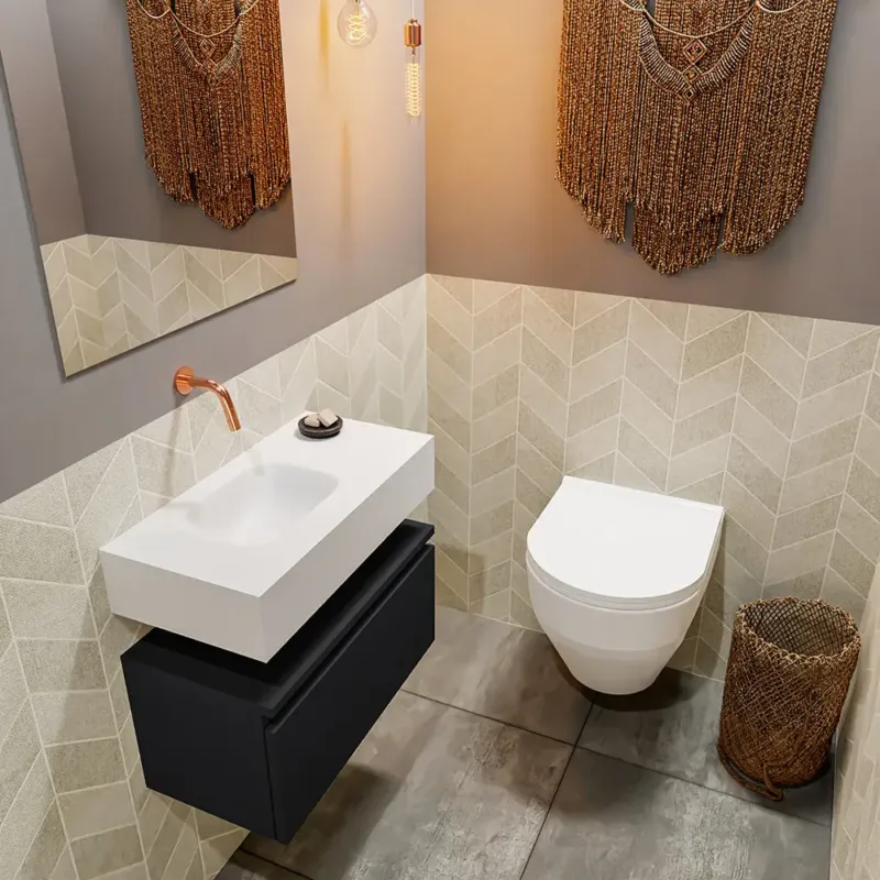 Bestseller Mondiaz Andor toiletmeubel 60cm mat zwart met witte wastafel links zonder kraangat