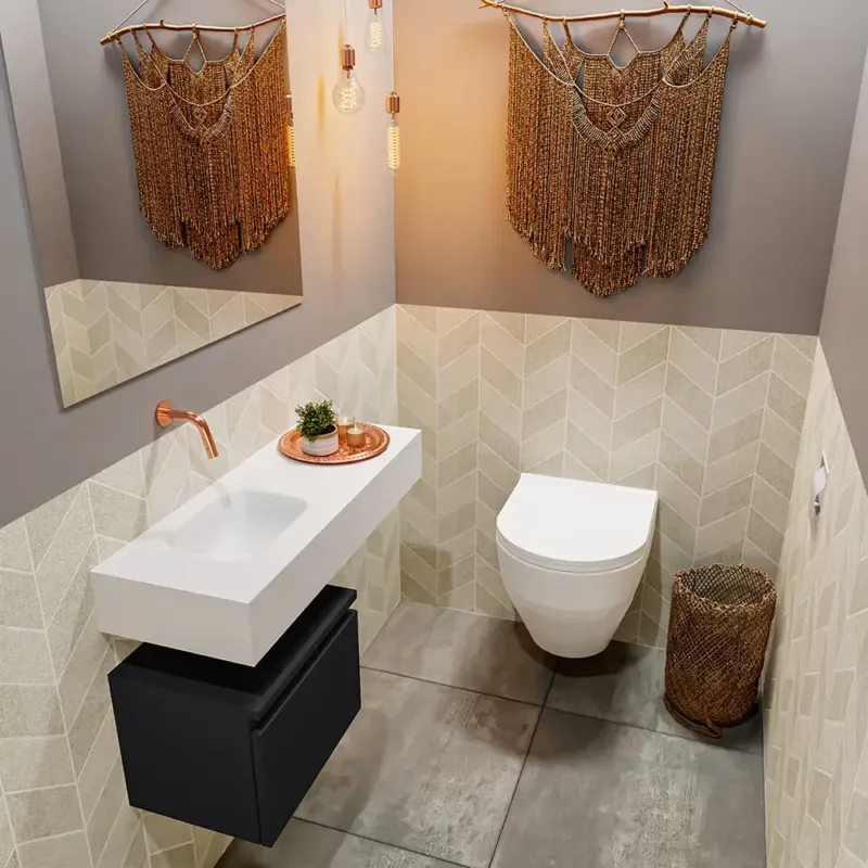 Op = Op Mondiaz Andor toiletmeubel 40cm mat zwart met witte wastafel 80cm links zonder kraangat