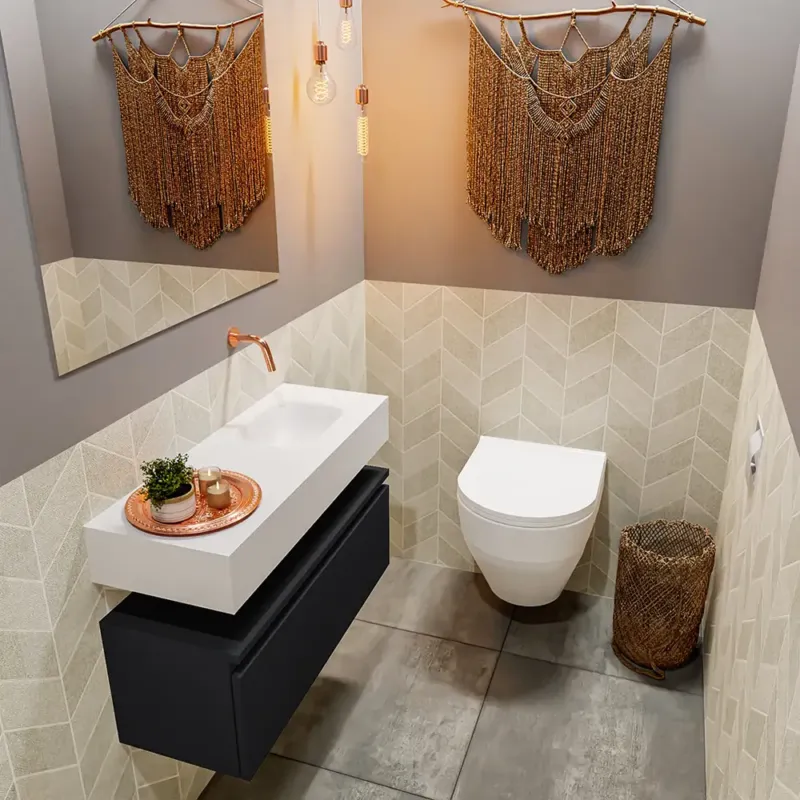 Shop Nu Mondiaz Andor toiletmeubel 80cm mat zwart met witte wastafel rechts zonder kraangat