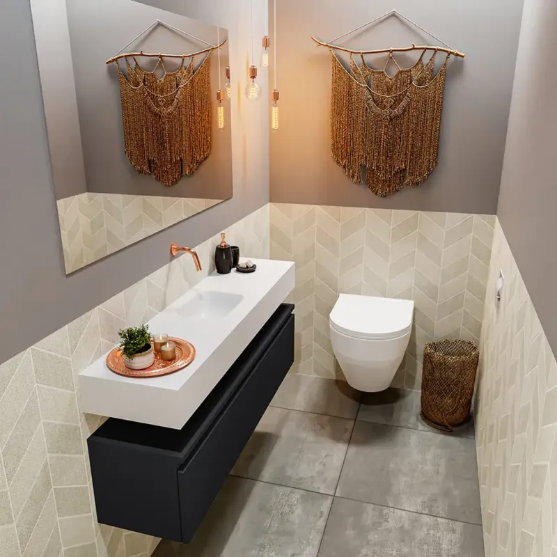Shop Nu Mondiaz Andor toiletmeubel 120cm mat zwart met witte wastafel midden zonder kraangat