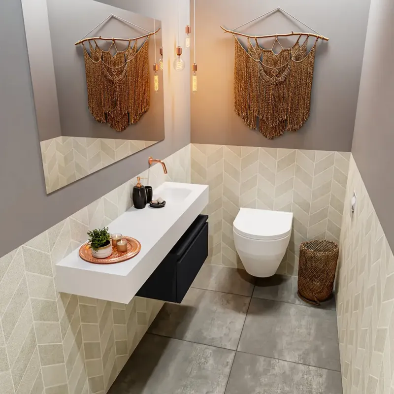 Fabrieksprijs Mondiaz Andor toiletmeubel 60cm mat zwart met witte wastafel 120cm rechts zonder kraangat