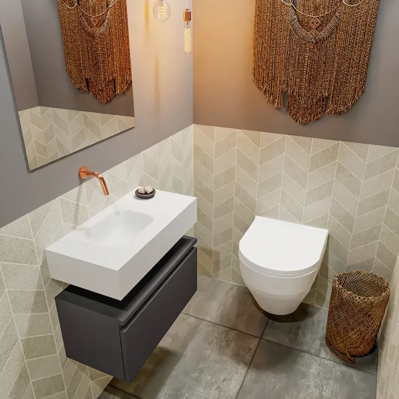 Weekendaanbieding Mondiaz Andor toiletmeubel 60cm donkergrijs met witte wastafel links zonder kraangat