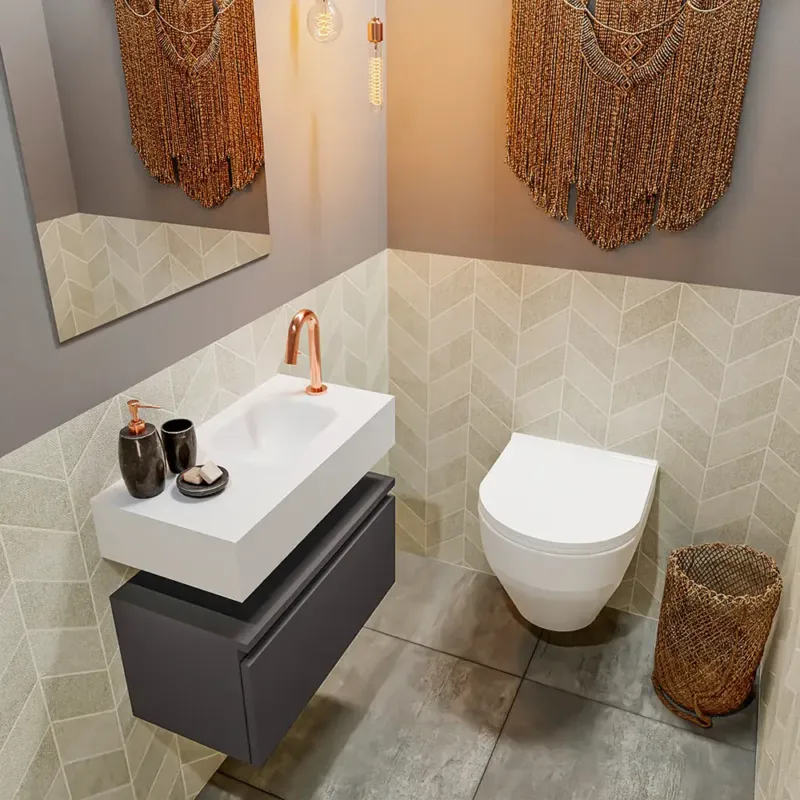 Beste Prijs Mondiaz Andor toiletmeubel 60cm donkergrijs met witte wastafel rechts met kraangat