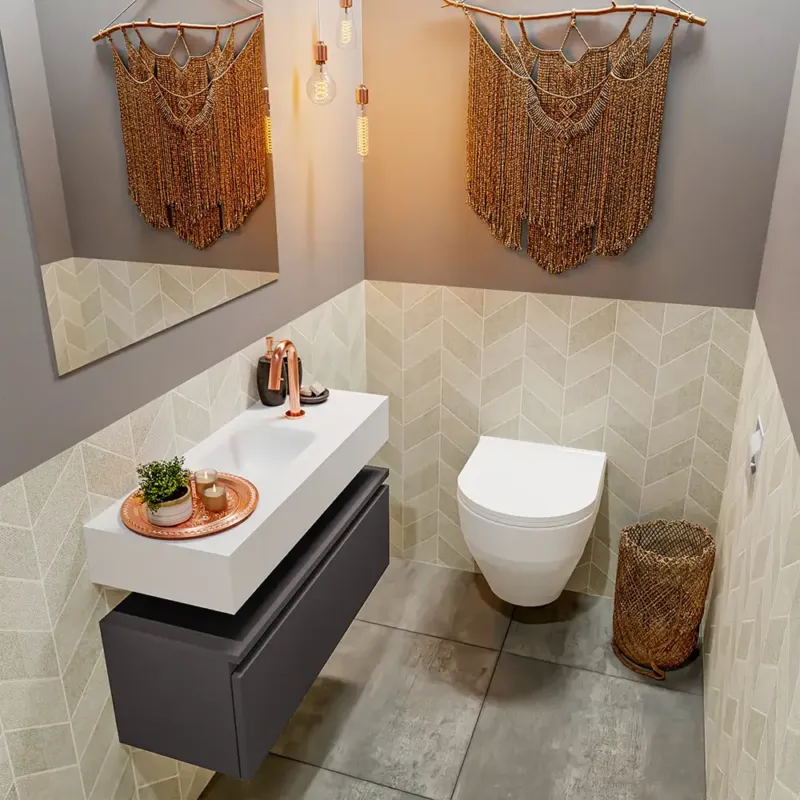 Koop Vandaag Mondiaz Andor toiletmeubel 80cm donkergrijs met witte wastafel midden met kraangat