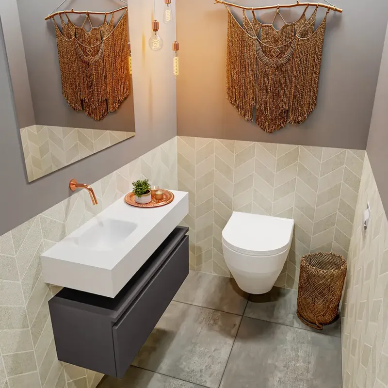 Direct Verzonden Mondiaz Andor toiletmeubel 80cm donkergrijs met witte wastafel links zonder kraangat