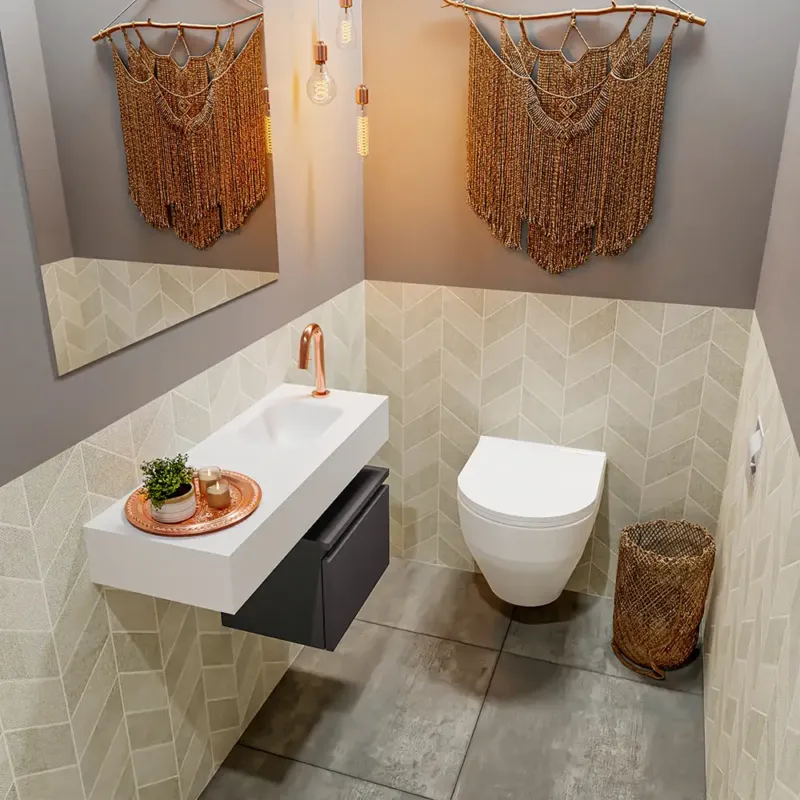 Weekendaanbieding Mondiaz Andor toiletmeubel 40cm donkergrijs met witte wastafel 80cm rechts met kraangat