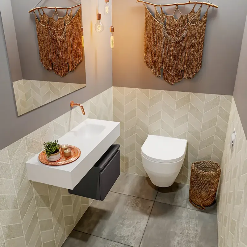 Meest Verkocht Mondiaz Andor toiletmeubel 40cm donkergrijs met witte wastafel 80cm rechts zonder kraangat